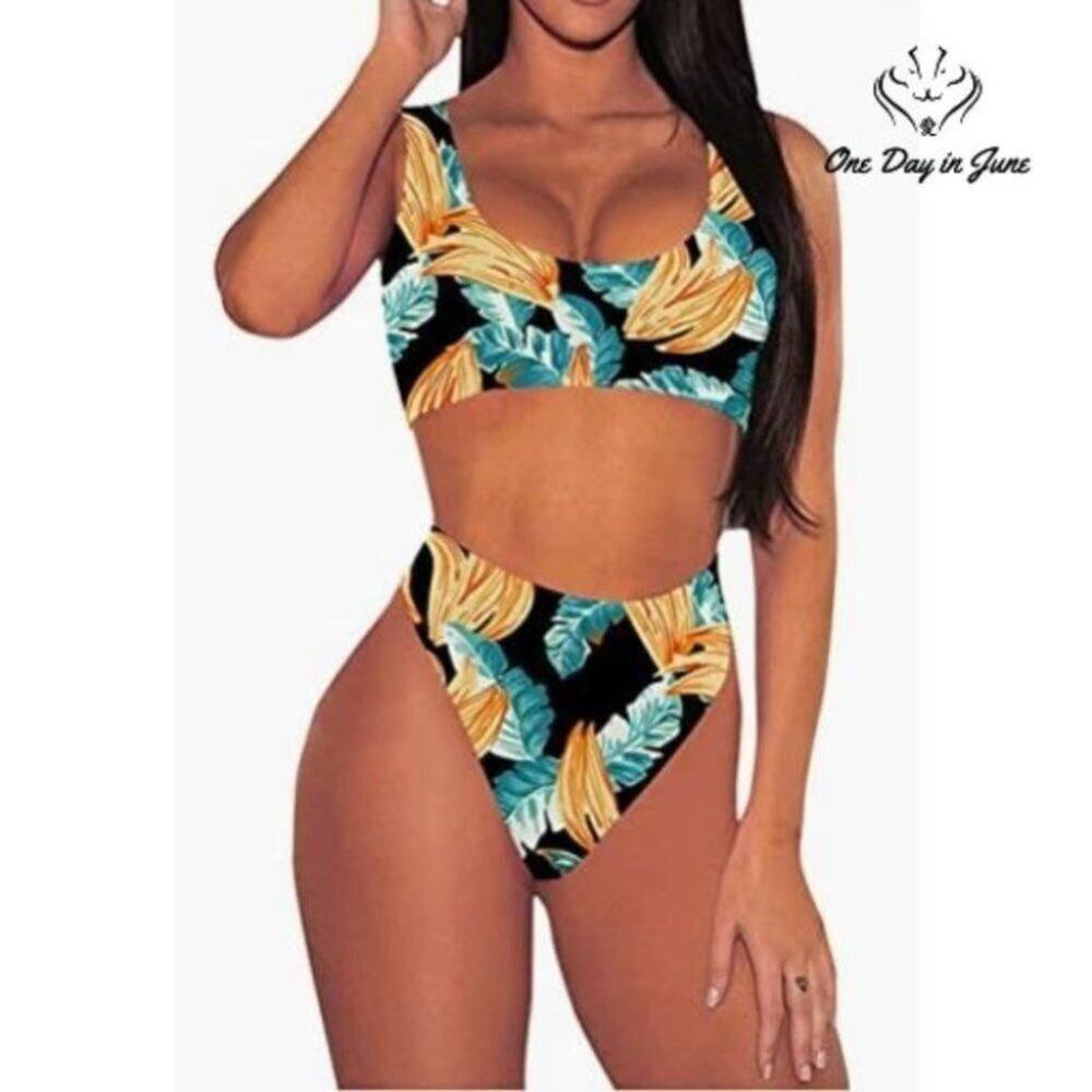 Pink Queen Crop Top High Waist Bikini Swimsuit Size M